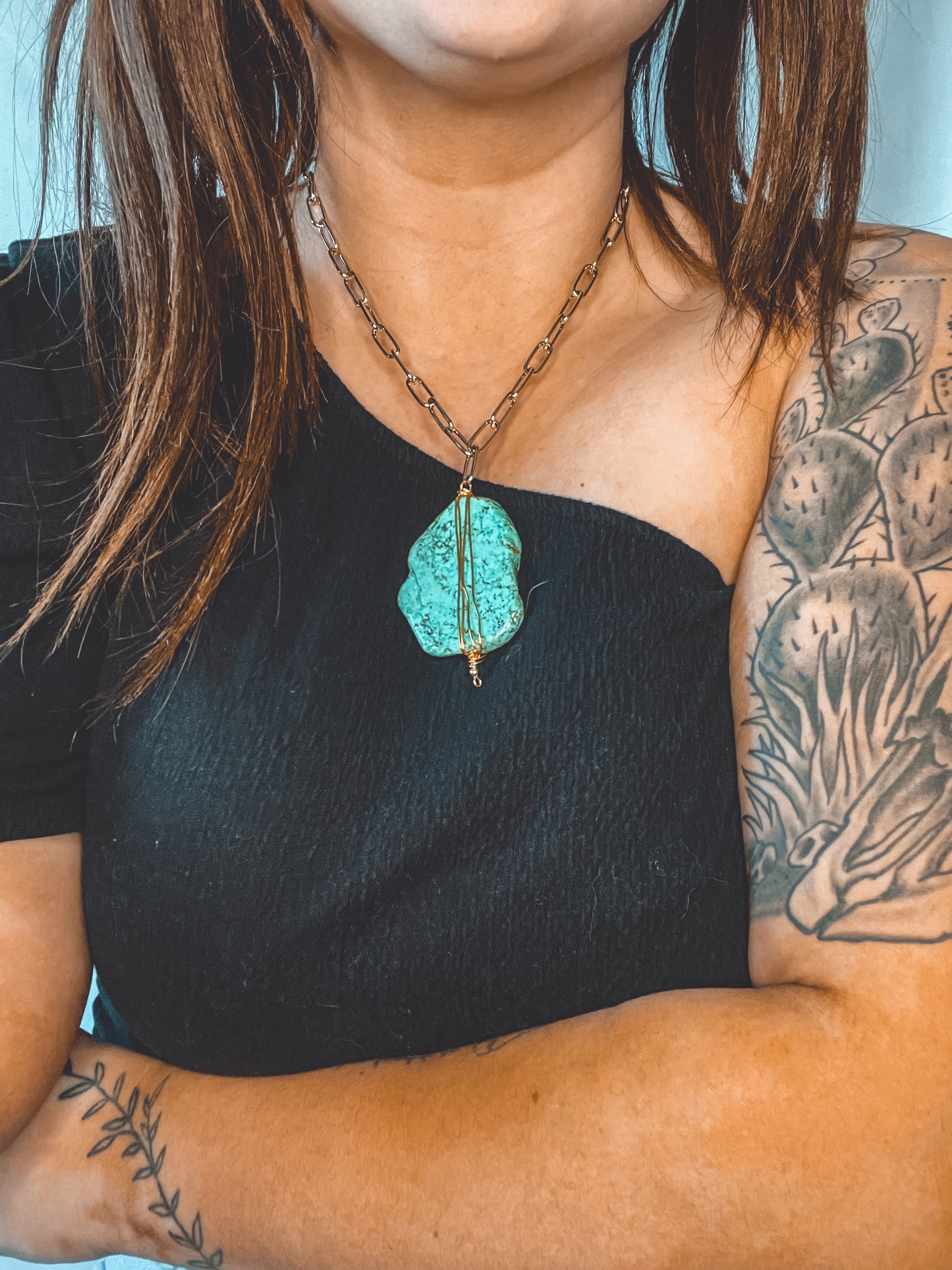 gold and turquoise slab necklace
